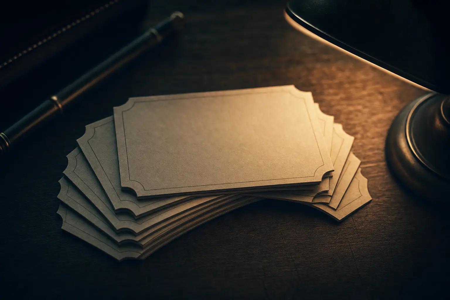 Stapel leerer Papiertickets auf dunklem Tisch