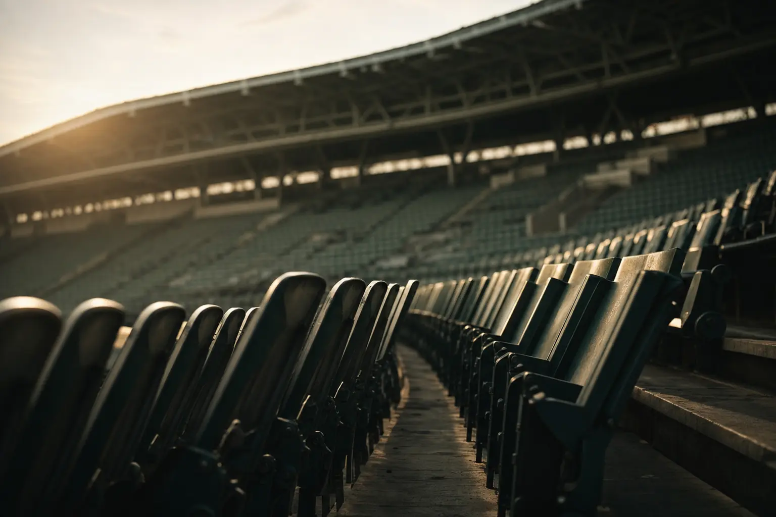Leere Stadionsitze im ruhigen Morgenlicht