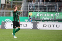 7. Spieltag 2023/2024: SC Preußen - VfB Lübeck 1:1. Joel Grodowski nach vergebener Großchance.