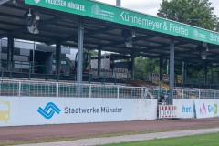 Spatenstich zum Rückbau der Westtribüne im Preußenstadion am 9. Juni 2022.